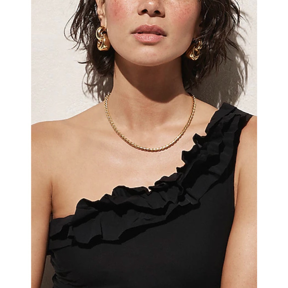 NWT J. Crew Ruffle One Shoulder One Piece 20 Black Swimsuit Beach BX215 J.Crew - Picture 3 of 6